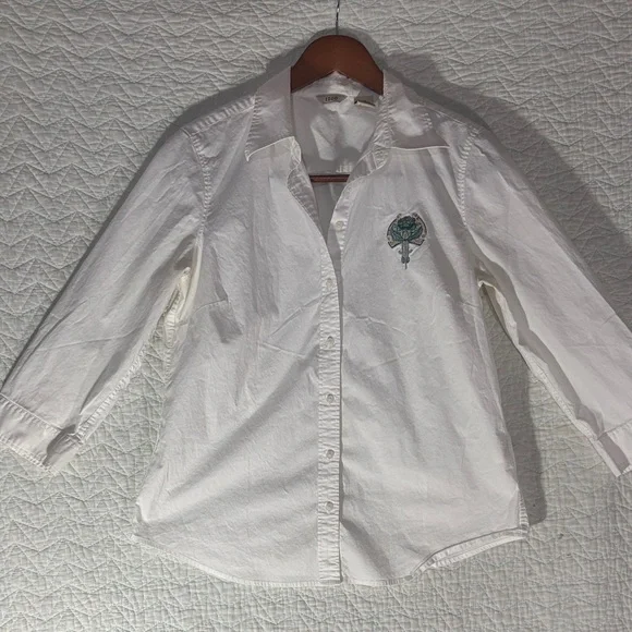 Izod White Button Down Shirt with Blue Embroidery - Picture 1 of 4